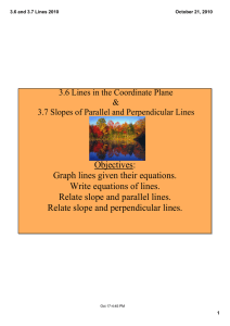 Objectives: Graph lines given their equations. Write equations of lines. Relate slope and parallel lines.