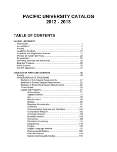 PACIFIC UNIVERSITY CATALOG 2012 - 2013  TABLE OF CONTENTS