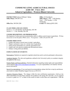 COMMUNICATING AGRICULTURAL ISSUES AGRI 340 – FALL 2014