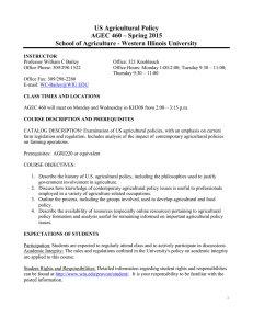 US Agricultural Policy AGEC 460 – Spring 2015