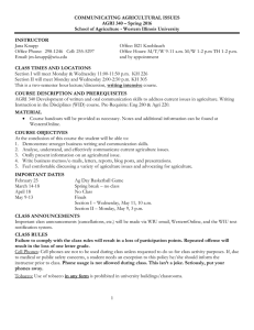 COMMUNICATING AGRICULTURAL ISSUES AGRI 340 – Spring 2016