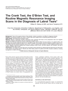 The Crank Test, the O’Brien Test, and Routine Magnetic Resonance Imaging
