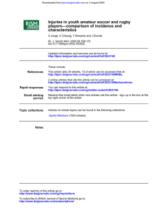 Injuries in youth amateur soccer and rugby players—comparison of incidence and characteristics