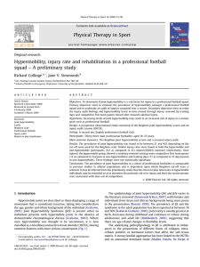 Hypermobility, injury rate and rehabilitation in a professional football Richard Collinge