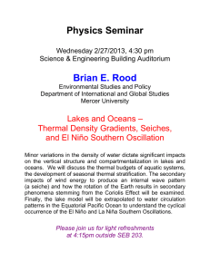 Physics Seminar  Brian E. Rood Lakes and Oceans –