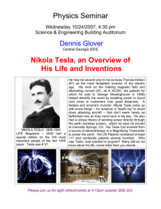 Physics Seminar  Nikola Tesla, an Overview of His Life and Inventions