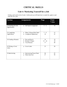 CRITICAL SKILLS Unit 4: Marketing Yourself for a Job