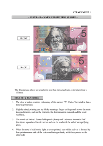 ATTACHMENT 1 ~ AUSTRALIA’S NEW FEDERATION $5 NOTE ~ SECURITY FEATURES FRONT