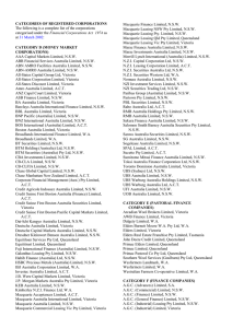 CATEGORIES OF REGISTERED CORPORATIONS Macquarie Finance Limited, N.S.W.