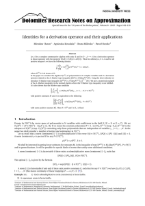 Identities for a derivation operator and their applications Mirosław Baran