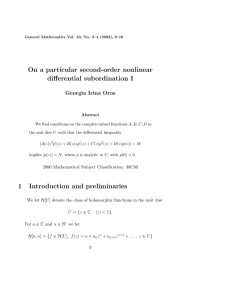 On a particular second-order nonlinear differential subordination I 1 Introduction and preliminaries