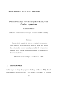 Posinormality versus hyponormality for Ces` aro operators Amelia Bucur