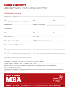 PACIFIC UNIVERSITY ADMISSION APPLICATION PERSONAL INFORMATION Gender