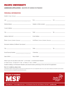 PACIFIC UNIVERSITY ADMISSION APPLICATION PERSONAL INFORMATION Gender