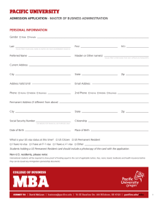 PACIFIC UNIVERSITY ADMISSION APPLICATION PERSONAL INFORMATION Gender