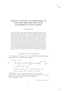 INERTIAL MANIFOLDS AND STABILIZATION OF NONLINEAR BEAM EQUATIONS WITH BALAKRISHNAN-TAYLOR DAMPING YUNCHENG YOU