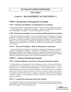 MANAGEMENT ACCOUNTING - I M.COM (M17) PART-I SEMESTER I SYLLABUS COM 111