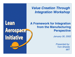 Value Creation Through Integration Workshop A Framework for Integration from the Manufacturing