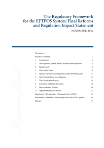 The Regulatory Framework for the EFTPOS System: Final Reforms nOvEmbER 2012