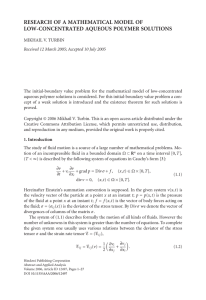 RESEARCH OF A MATHEMATICAL MODEL OF LOW-CONCENTRATED AQUEOUS POLYMER SOLUTIONS