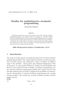 Duality for multiobjective stochastic programming Alexandru Hampu