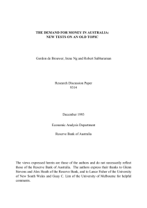 THE DEMAND FOR MONEY IN AUSTRALIA: Research Discussion Paper