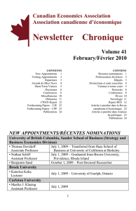 Newsletter    Chronique Canadian Economics Association Association canadienne d’économique