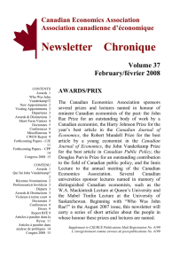 Newsletter    Chronique Canadian Economics Association Association canadienne d’économique