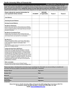 Pacific University Office of Financial Aid Asset Information Form 2015-2016