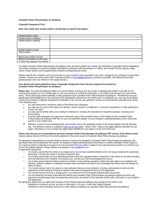 Canadian Public Policy/Analyse de politiques Copyright Assignment Form Contact author’s name