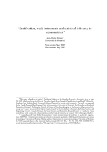 Identification, weak instruments and statistical inference in econometrics ∗ Jean-Marie Dufour