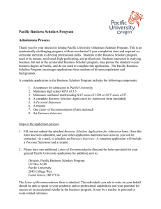 Pacific Business Scholars Program Admissions Process