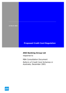 Proposed Credit Card Regulation ANZ Banking Group Ltd response to RBA Consultation Document