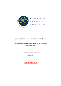 Reform Of Credit Card Schemes in Australia December 2001