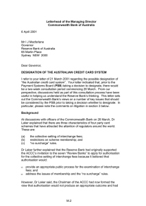 Letterhead of the Managing Director Commonwealth Bank of Australia  6 April 2001