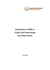 Submission to RBA re Credit Card Interchange and Other Issues