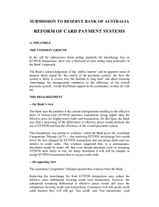 REFORM OF CARD PAYMENT SYSTEMS SUBMISSION TO RESERVE BANK OF AUSTRALIA