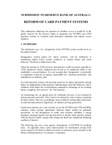 REFORM OF CARD PAYMENT SYSTEMS  SUBMISSION TO RESERVE BANK OF AUSTRAL