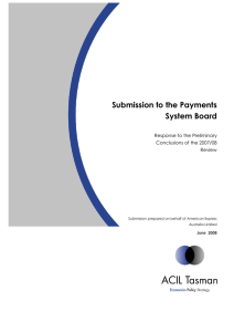 Submission to the Payments System Board Response to the Preliminary