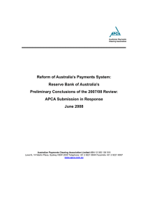 ══════════════════════════════════════ Reform of Australia’s Payments System: Reserve Bank of Australia’s
