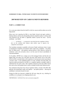2007/08 REVIEW OF CARD PAYMENTS REFORMS PART A: A SORRY PASS