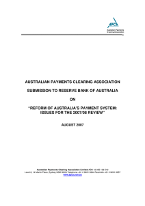 AUSTRALIAN PAYMENTS CLEARING ASSOCIATION SUBMISSION TO RESERVE BANK OF AUSTRALIA ON