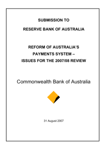 SUBMISSION TO  RESERVE BANK OF AUSTRALIA REFORM OF AUSTRALIA’S