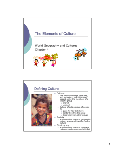 The Elements of Culture Defining Culture World Geography and Cultures Chapter 4