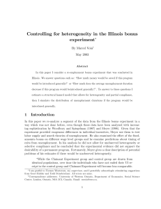 Controlling for heterogeneity in the Illinois bonus experiment ∗ By Marcel Voia