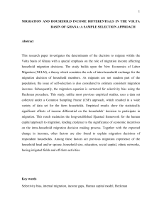 1 MIGRATION AND HOUSEHOLD INCOME DIFFERENTIALS IN THE VOLTA