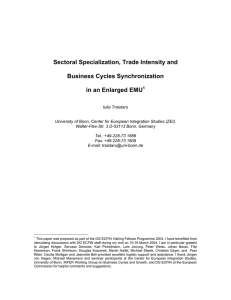 Sectoral Specialization, Trade Intensity and  Business Cycles Synchronization in an Enlarged EMU
