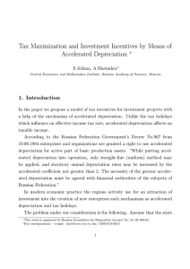 Tax Maximization and Investment Incentives by Means of Accelerated Depreciation 1. Introduction