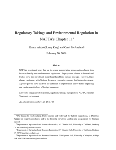 Regulatory Takings and Environmental Regulation in NAFTA’s Chapter 11 ∗ Emma Aisbett