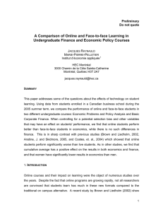 A Comparison of Online and Face-to-face Learning in Preliminary Do not quote